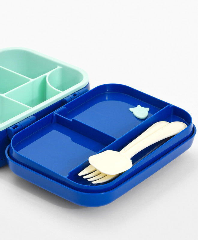 Bonfino Lunch Box with Spoon and Fork, Leak-Resistant Seal, Food-Grade PP and Silicone, Durable, 3 Years+, 1145 mL, 21.5 x 14.5 x 7.6 cm - Blue