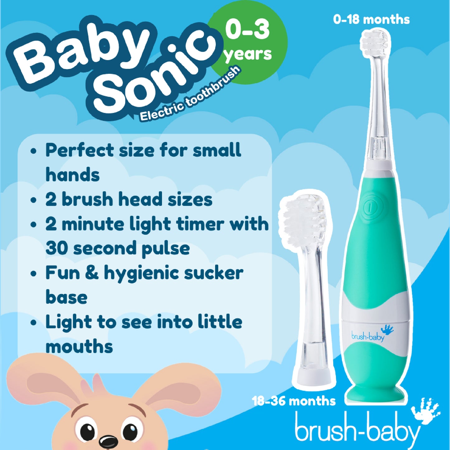 Brush Baby - BabySonic Teal Electric Toothbrush 0-3 yrs
