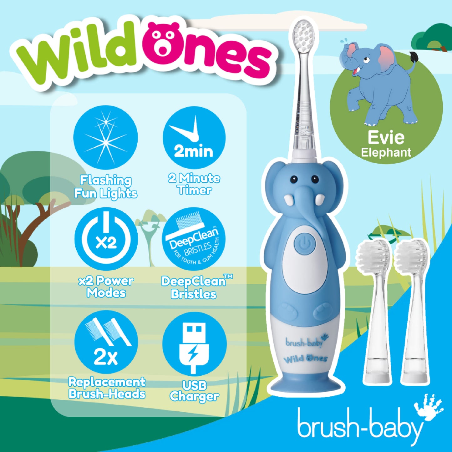 Brush Baby - WildOnes Elephant Rechargeable Toothbrush