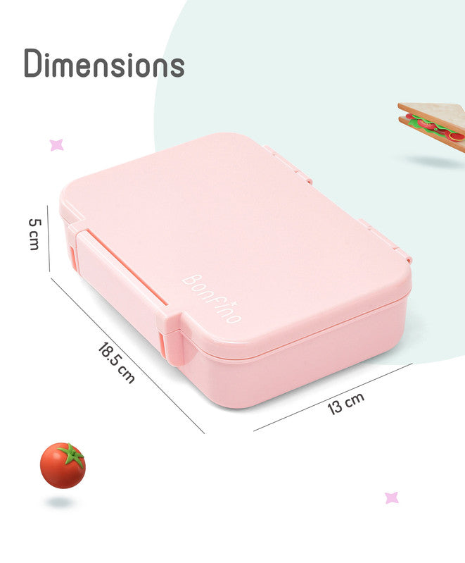 Bonfino Tritan Bento Lunch Box, BPA Free, Leak Resistant, 4 Compartments, 18.5x13x5cm, 585mL, 3 Years+ - Pink