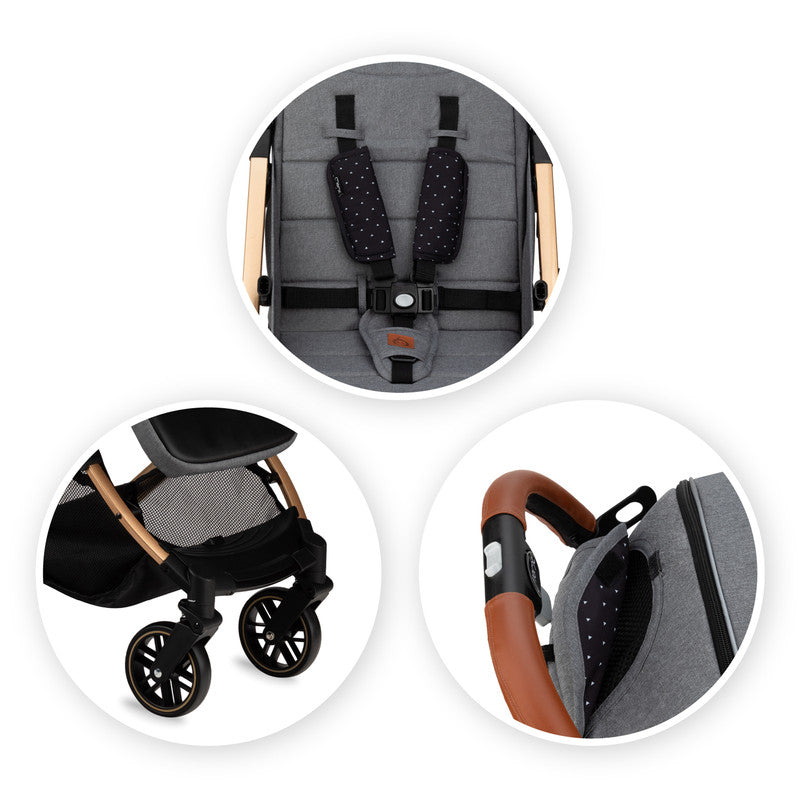 MoMi Estelle Stroller Gray-Gold (Gold Frame)