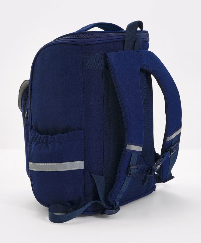 Bonfino School Bag, Night Reflective Light, S-Spine Curve Support, Heat-Dissipating Mesh Back, 6 Years+, Navy Blue - 17 Inches