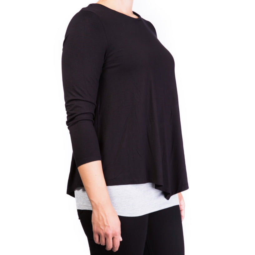 Mama Basic - Double Layer Maternity & Nursing Top - Black And Gray