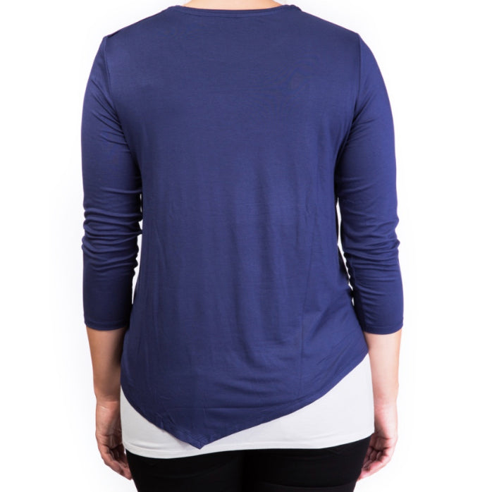 Mama Basic - Double Layer Maternity & Nursing Top - Navy And Cream