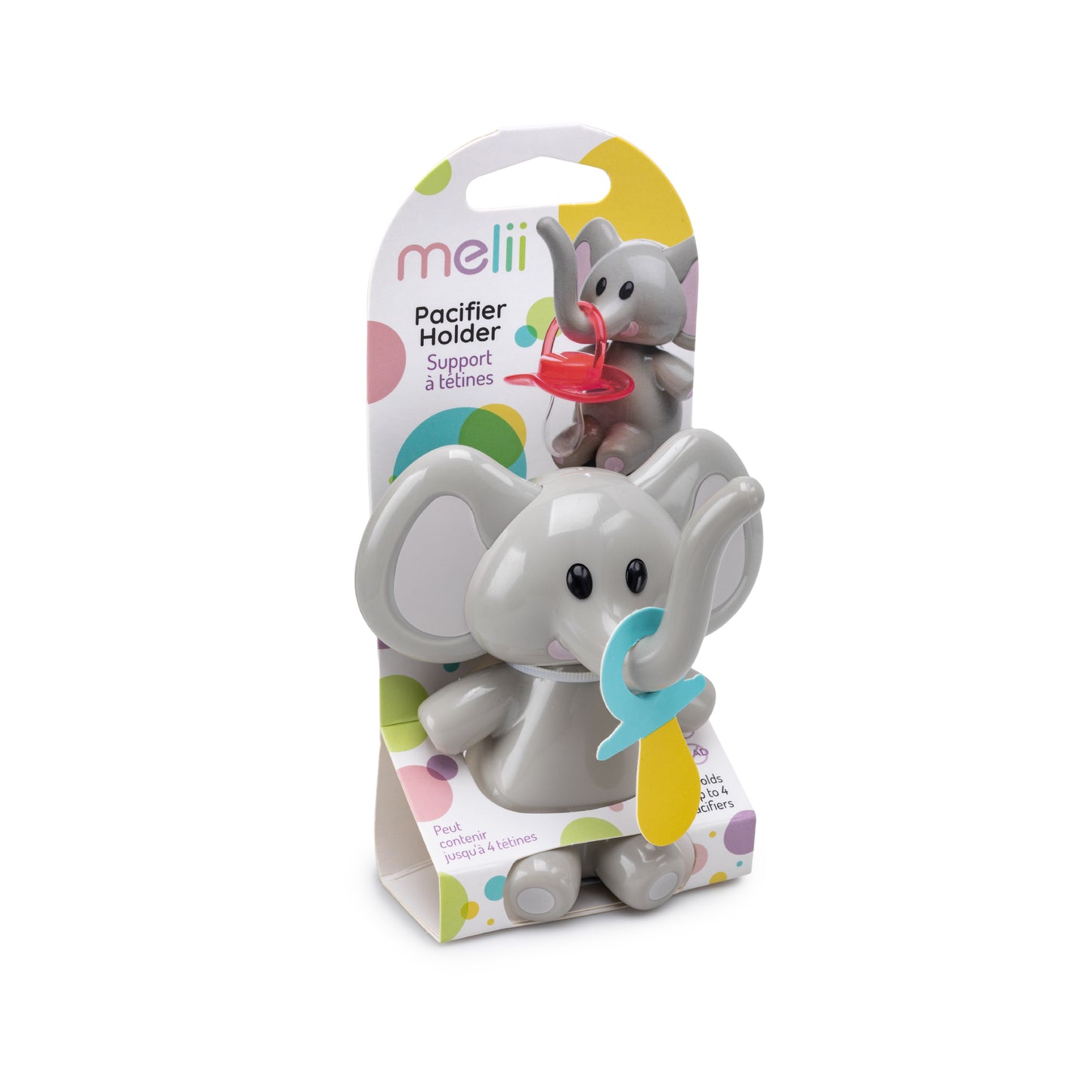Melii Elephant Grey Ears Pacifier Holder - Adorable and Practical Baby Pacifier Storage with Innovative Suspension System and BPA-Free Safety