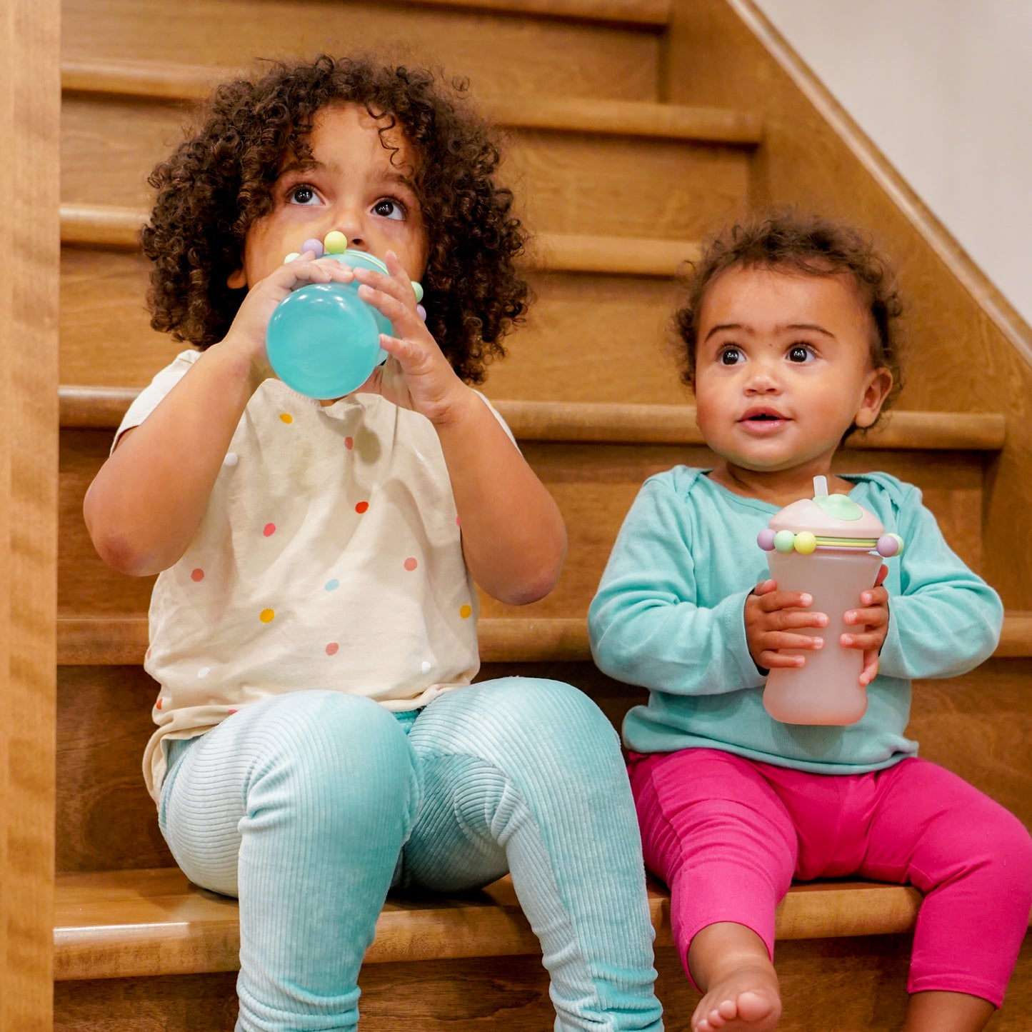 Melii Spin Sippy Cup Turquoise - Fun & Educational Transition Straw Bottle for Babies, Toddlers, Kids - Spill Proof, Easy to Hold, BPA-Free, Ideal for On-the-Go Hydration