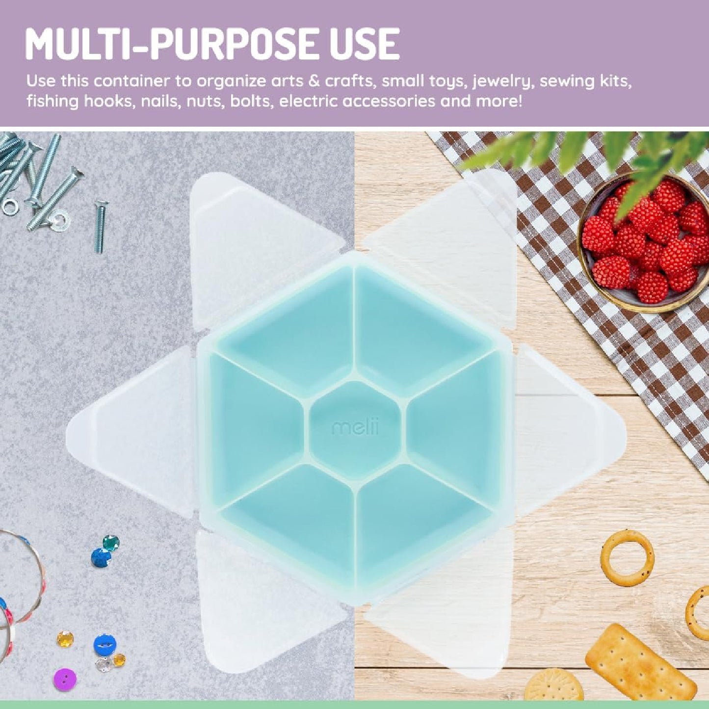 Melii Hexagon Snackle - 6 Compartment - Blue (6 pc/inner)