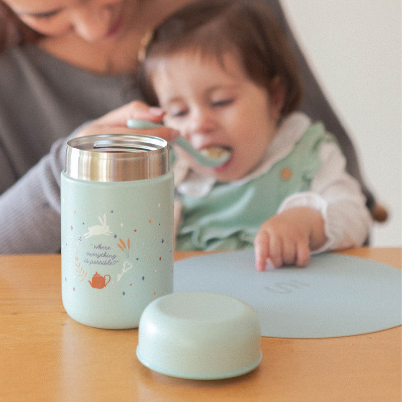 Suavinex Baby Food Thermos Flask for Hot & Cold Foods 100% Stainless Steel with Airtight Seal Portable Travel Baby Bottle Food Warmer 0M+ 400ml Green