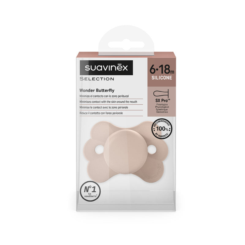 Suavinex SX Pro Ultra Soft Butterfly Shape Baby Pacifier for Babies 6-18 months with Silicone Nipple Physiological Teat Safe for Baby - Pink