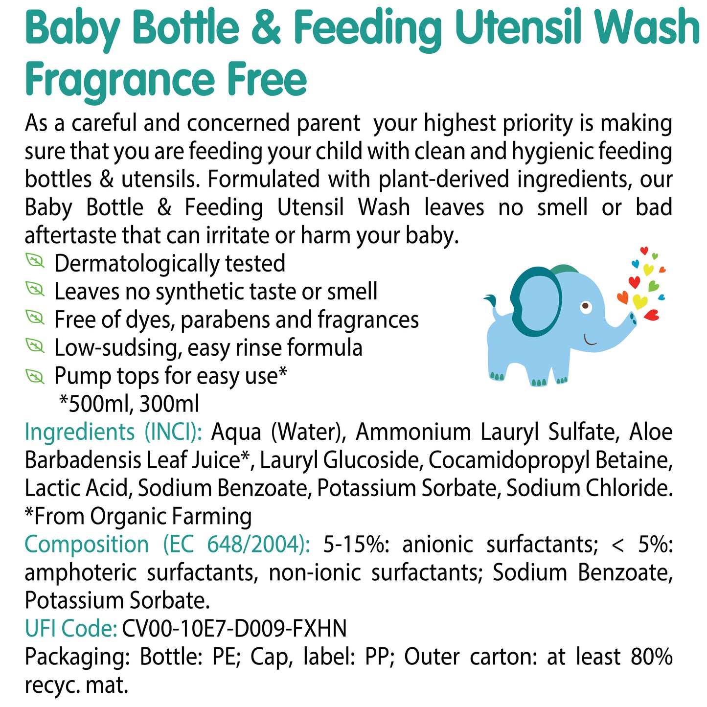 Friendly Organic Fragrance Free Baby Bottle & Feeding Utensil Wash, Clear