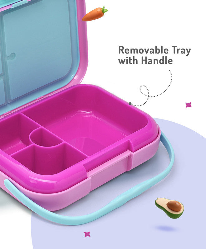 Bonfino ABS Bento Lunch Box, Microwave Safe, Dishwasher Safe, Removable Food Tray, BPA Free, Silicone Seal, Leak Resistant, Odour Free, 22x15.5x5cm, 765mL, 3 Years+ - Pink
