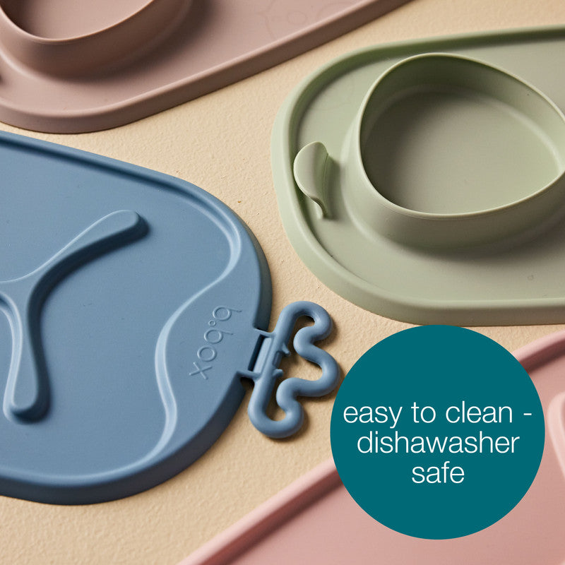 b.box Roll + Go Mealtime Mat | Baby and Toddler Feeding Mat, 3 Section Divider and Bowl | Fits Most Highchairs and Travel Friendly | BLUSH | Pink