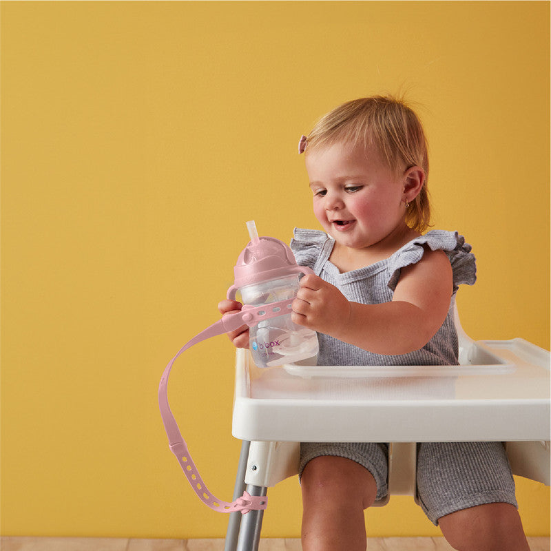 b.box Connect-a-Cup | Universal Tether Strap for Bottles, Cups & Toys | Prevents Drops & Lost Items | Adjustable, Easy Attach Design | Baby & Toddler Friendly | BLUSH