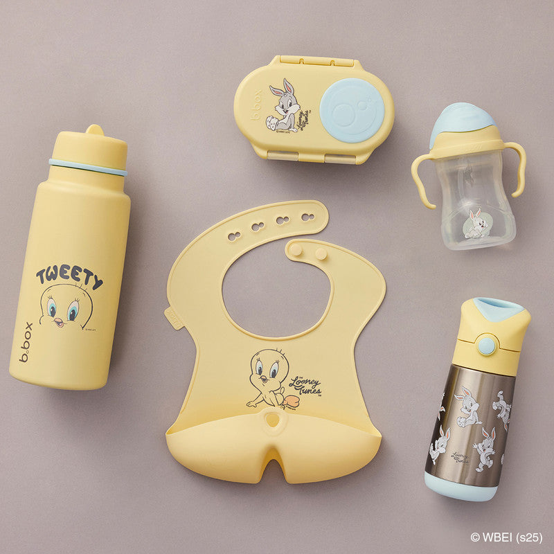 B.Box Looney Tunes Sippy Cup | Drink from any Angle | Fliptop, Weighted Straw, Leak Proof & Easy Grip | BPA Free, Dishwasher safe | From 6m+ | 240ml/8 oz