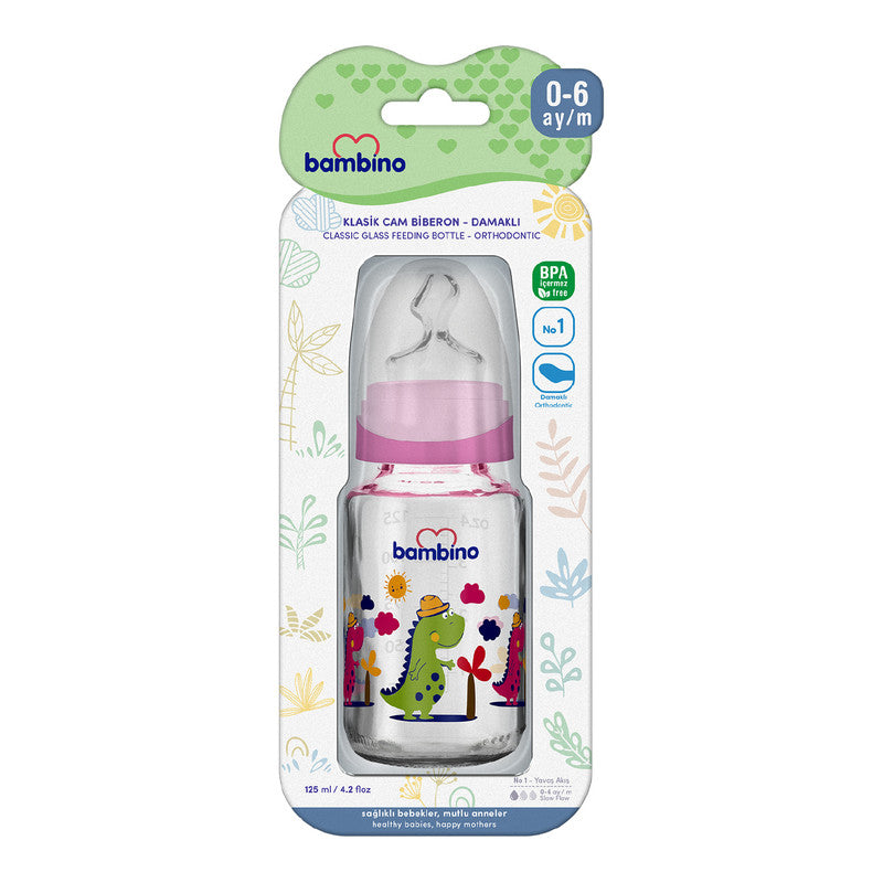 Bambino Classic Glass Feeding Bottle - Orthodontic 125 ml