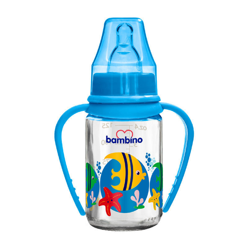 Bambino Classic Glass Feeding Bottle With Grip 125 ml