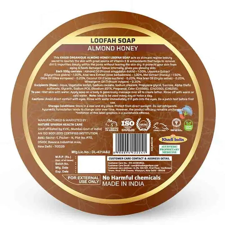 Khadi Organique Almond & Honey Loofah Soap 125G