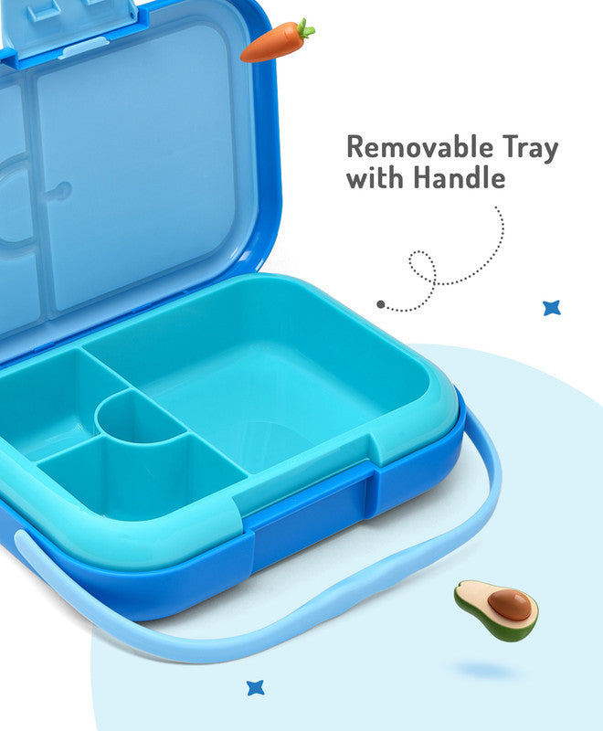 Bonfino ABS Bento Lunch Box, Microwave Safe, Dishwasher Safe, Removable Food Tray, BPA Free, Silicone Seal, Leak Resistant, Odour Free, 22x15.5x5cm, 765mL, 3 Years+ - Blue
