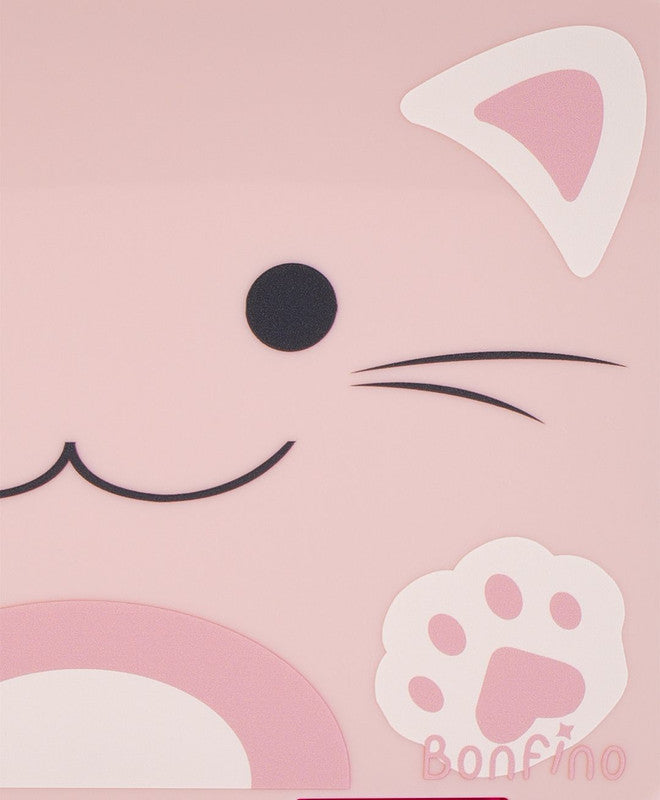 Bonfino Lunch Box, Cat Theme, Easy to Carry, Leak-Proof Lid, Microwave Safe, 3 Years+, 22 x 15.5 x 5cm - Pink