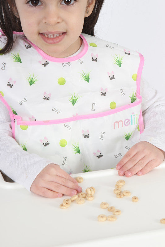 Melii Fold Up Bib 2 Pack - White & Pink Bulldog