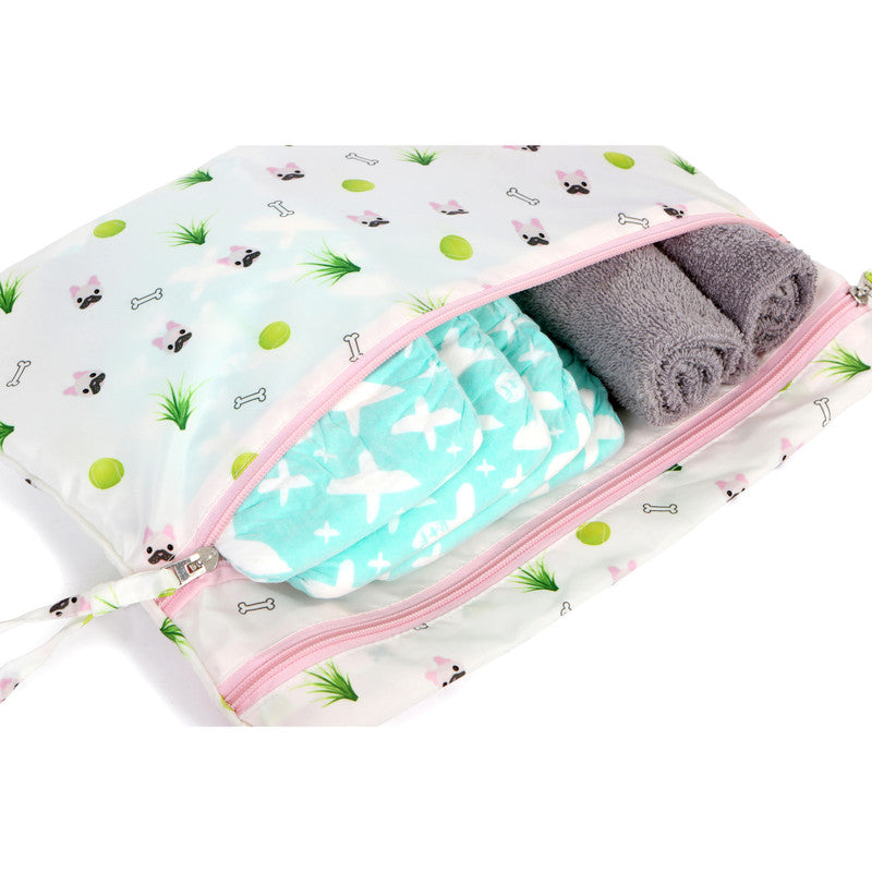 Melii Wet Bag - White & Pink Bulldog