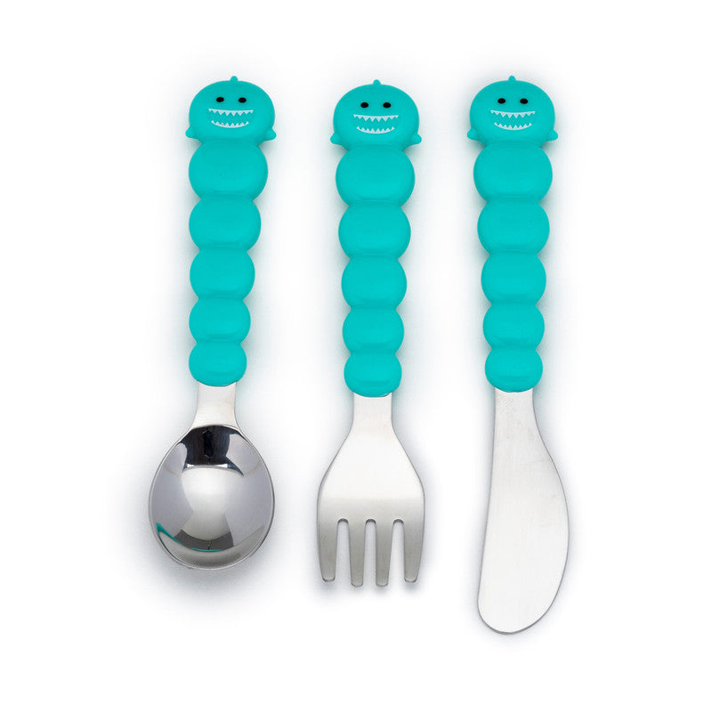 melii Colorful Animal Spoon & Fork Sets for Kids - Encourages Independent Feeding and Fine Motor Skills - BPA-Free, Dishwasher Safe - Brown Bear & Blue Shark (6 Pcs)