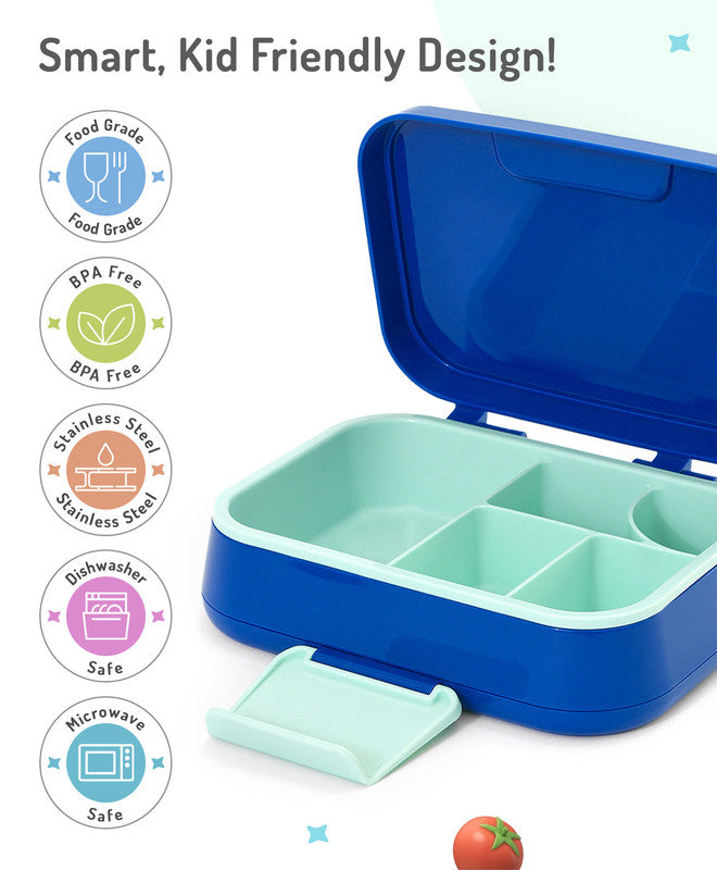 Bonfino Lunch Box with Spoon and Fork, Leak-Resistant Seal, Food-Grade PP and Silicone, Durable, 3 Years+, 1145 mL, 21.5 x 14.5 x 7.6 cm - Blue