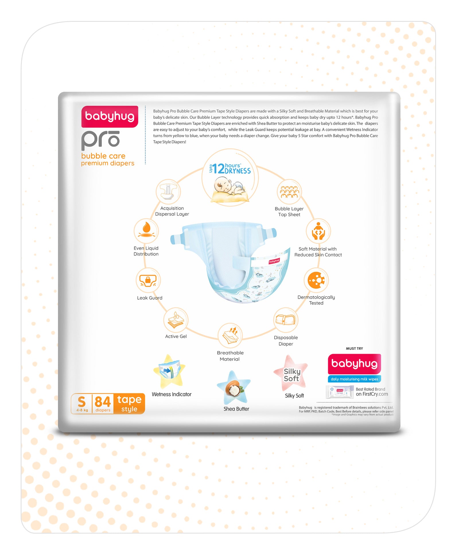 Babyhug Pro Bubble Care Premium Tape Style Diapers, Size 2, Small - 84 Pieces