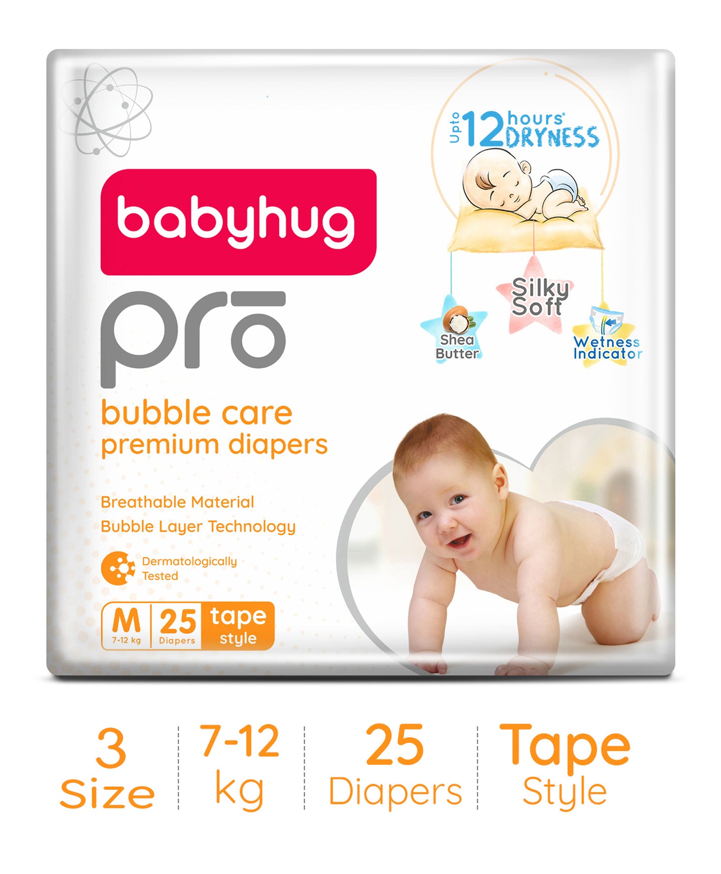 Babyhug Pro Bubble Care Premium Tape Style Diapers, Size 3, Medium - 25 Pieces