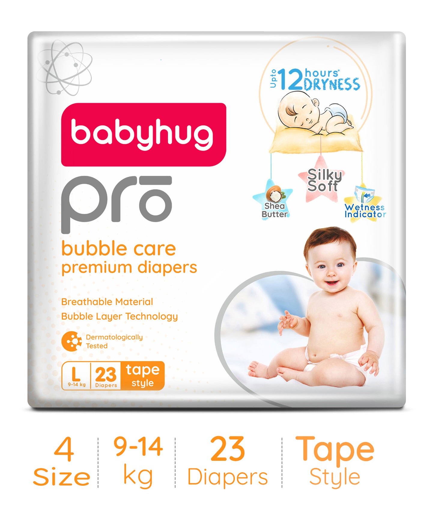 Babyhug Pro Bubble Care Premium Tape Style Diapers, Size 4, Large - 23 Pieces