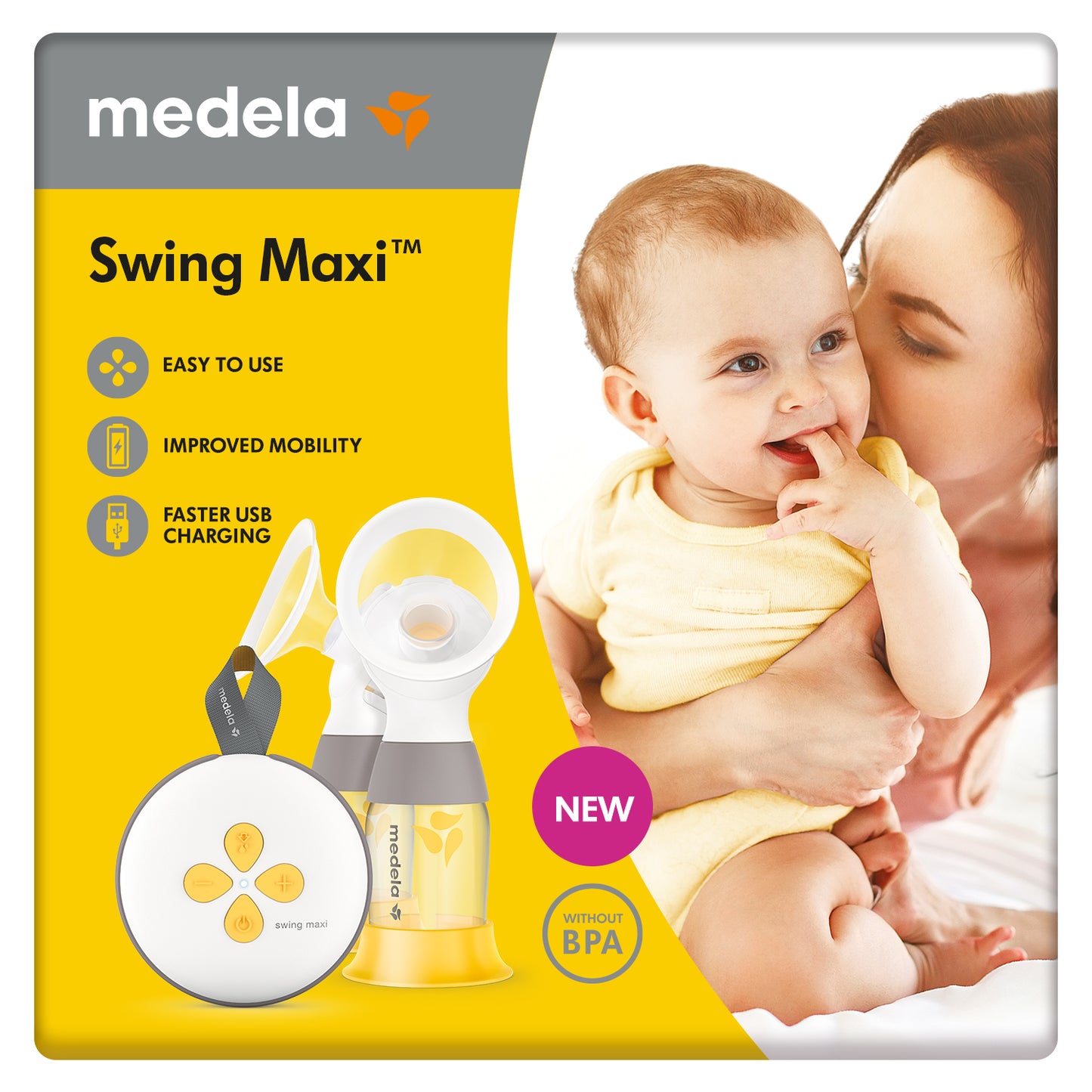 مضخة الثدي الكهربائية المزدوجة من ميديلا سوينغ ماكسي - إعادة تصميم مضخة الحليب الكهربائية المزدوجة
