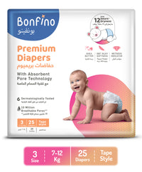 Bonfino Premium Tape Style Diaper, Size 3, Medium - 25 Pieces_1