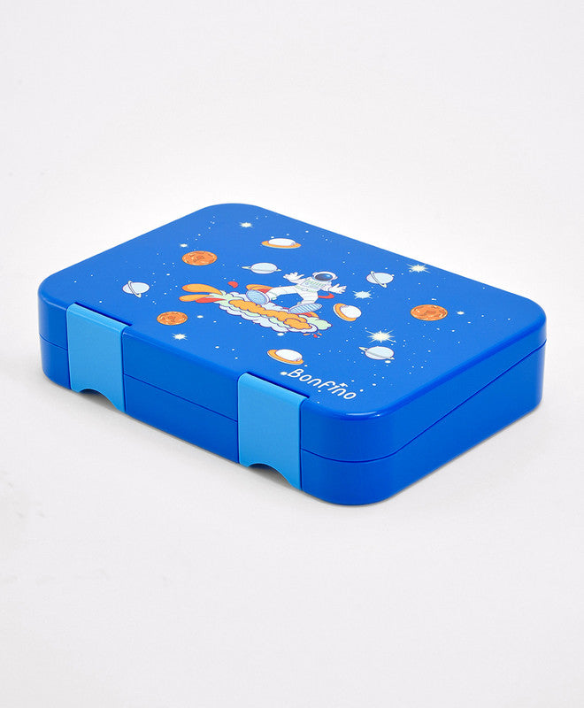 Bonfino Lunch Box, Astronaut Theme, Easy to Carry, Leak-Proof Lid, Microwave Safe, 3 Years+, 22 x 15.5 x 5cm - Blue
