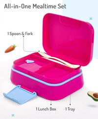 Bonfino Lunch Box with Spoon and Fork, Leak-Resistant Seal, Food-Grade PP and Silicone, Durable, 3 Years+, 1145 mL, 21.5 x 14.5 x 7.6 cm - Pink_2