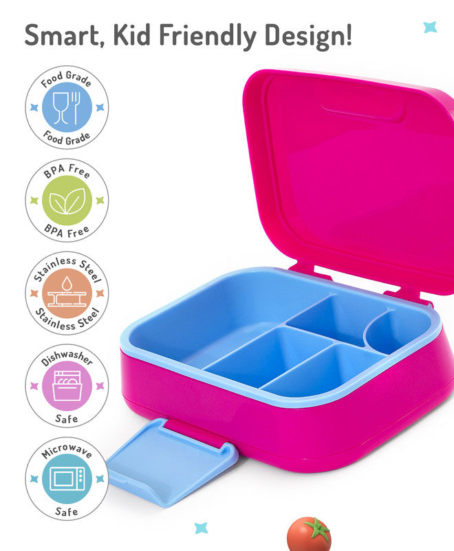 Bonfino Lunch Box with Spoon and Fork, Leak-Resistant Seal, Food-Grade PP and Silicone, Durable, 3 Years+, 1145 mL, 21.5 x 14.5 x 7.6 cm - Pink