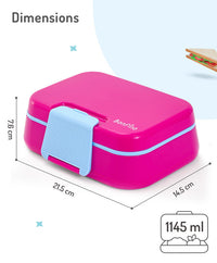 Bonfino Lunch Box with Spoon and Fork, Leak-Resistant Seal, Food-Grade PP and Silicone, Durable, 3 Years+, 1145 mL, 21.5 x 14.5 x 7.6 cm - Pink_6