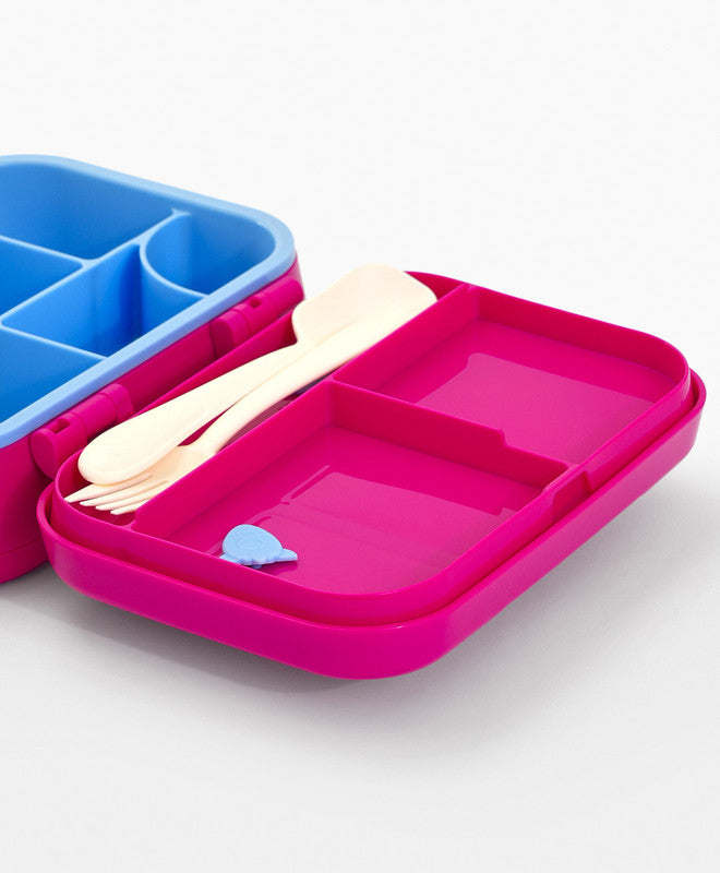 Bonfino Lunch Box with Spoon and Fork, Leak-Resistant Seal, Food-Grade PP and Silicone, Durable, 3 Years+, 1145 mL, 21.5 x 14.5 x 7.6 cm - Pink
