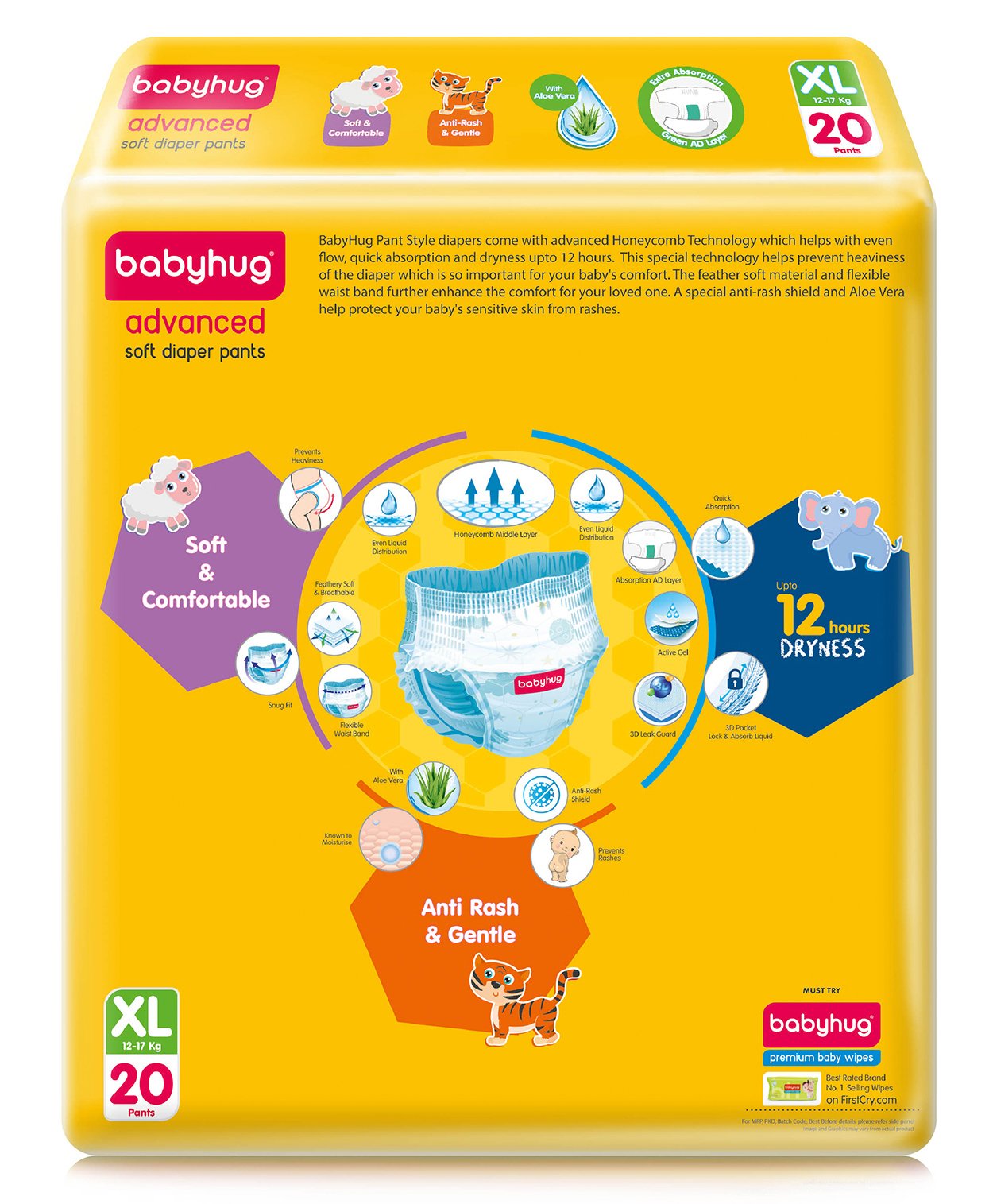 Babyhug Advanced Soft Pant Style Diapers with Aloe Vera, Extra Large, Size 5 - 20 Pieces