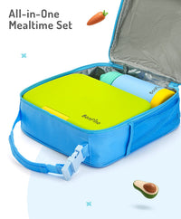 Bonfino Lunch Box with Bottle and Lunch Bag, Leak-Resistant, Multi-Material Build, Durable, 3 Years+, Blue and Green - 3 Pieces_2