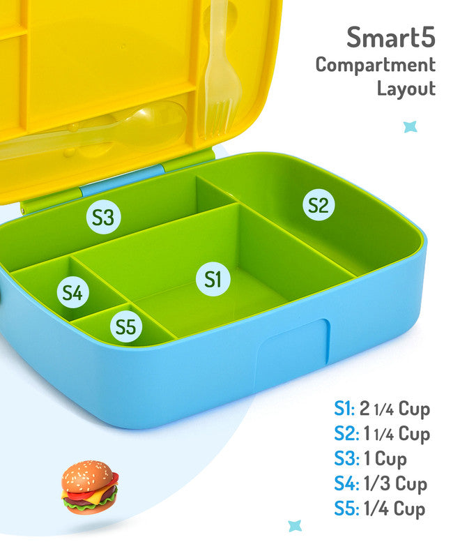 Bonfino Lunch Box with Bottle and Lunch Bag, Leak-Resistant, Multi-Material Build, Durable, 3 Years+, Blue and Green - 3 Pieces
