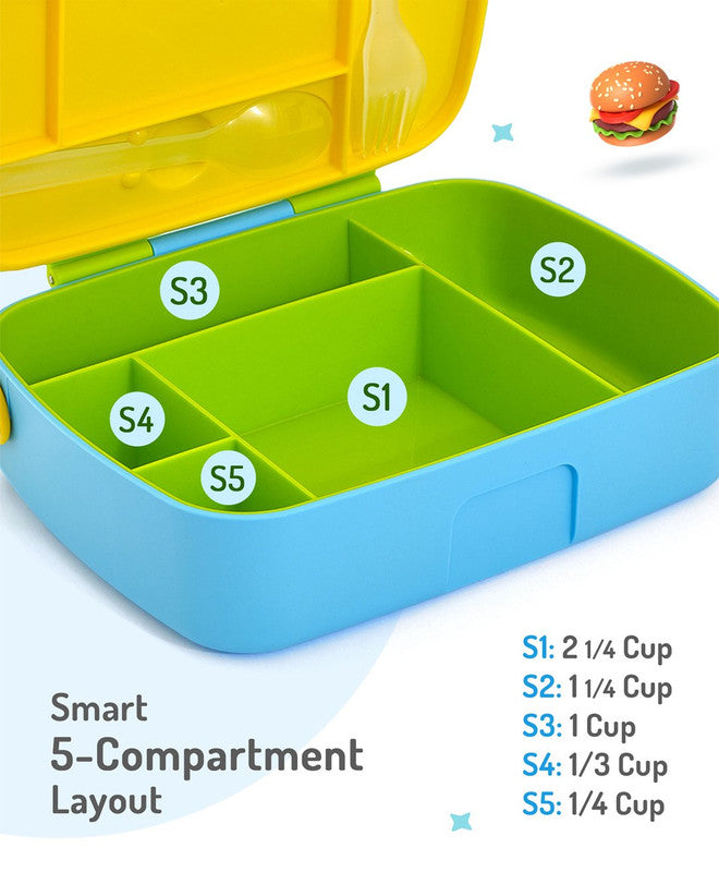 Bonfino Lunch Box with Bottle and Lunch Bag, Leak-Resistant, Multi-Material Build, Durable, 3 Years+, Blue and Green - 3 Pieces