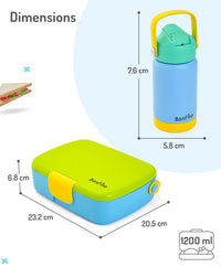 Bonfino Lunch Box with Bottle and Lunch Bag, Leak-Resistant, Multi-Material Build, Durable, 3 Years+, Blue and Green - 3 Pieces_7