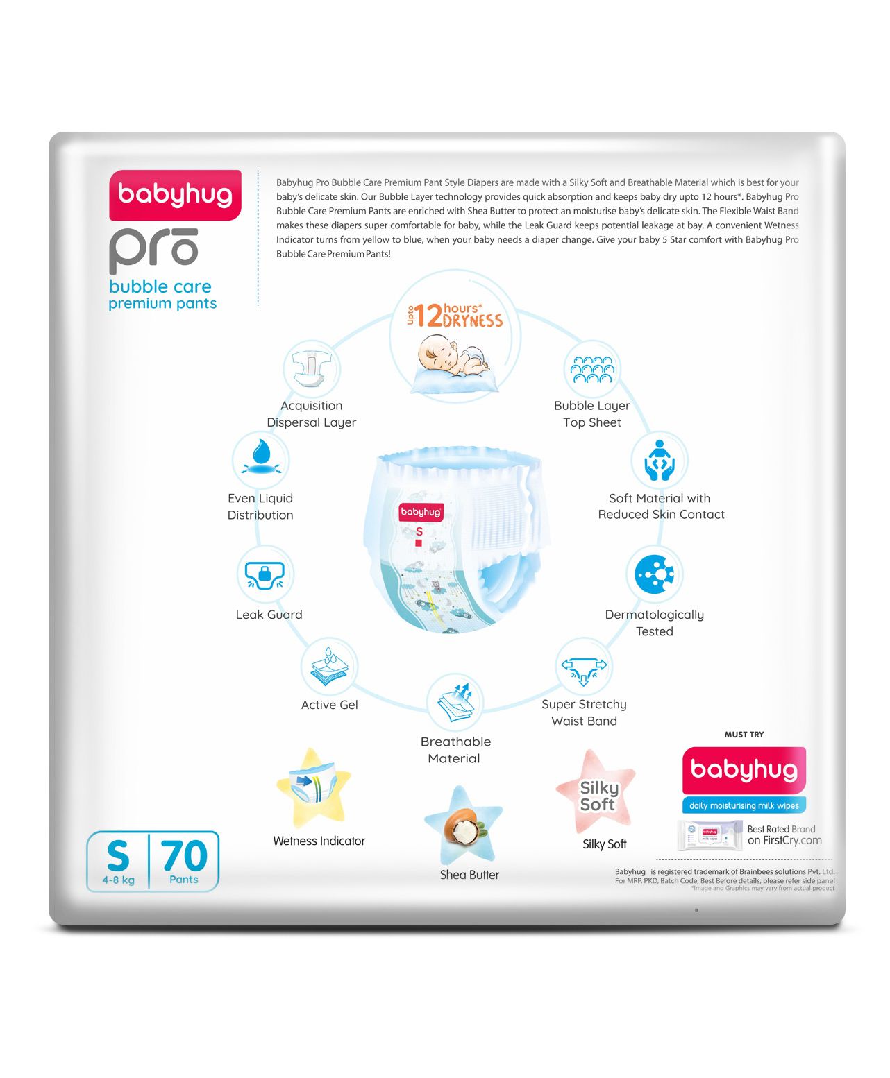 Babyhug Pro Bubble Care Premium Pant Style Diapers, Small, Size 2 - 70 Pieces