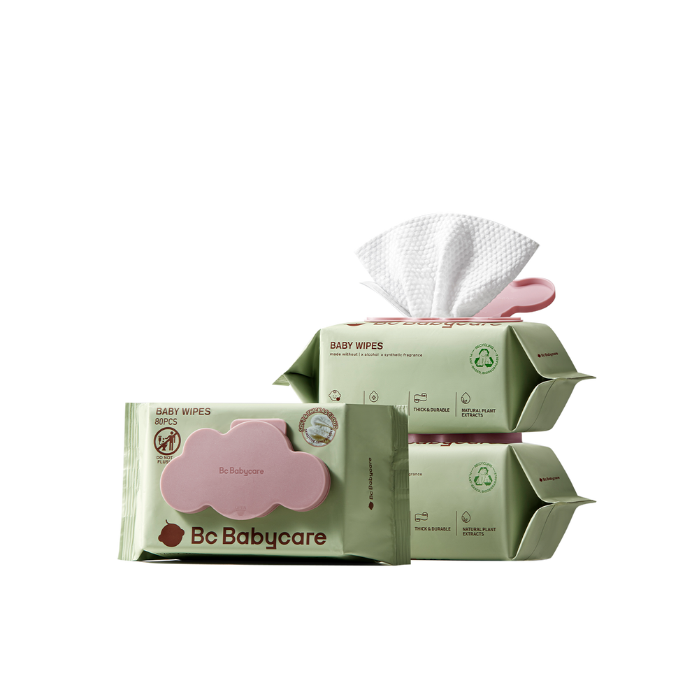 Babycare Baby Wipes, Pack of 12 x 80 Pieces, Soft Cotton, Alcohol-Free