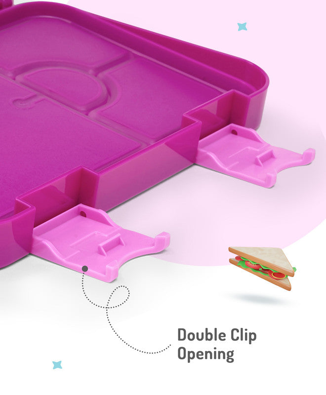 Bonfino Ballerina ABS Bento Lunch Box, BPA Free, Microwave Safe Removable Tray, 6 Adjustable Compartments, Leak Resistant, Lightweight, 22x15.5x5cm, 1.1L, 3 Years+ - Pink