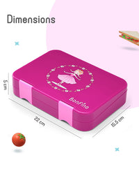 Bonfino Ballerina ABS Bento Lunch Box, BPA Free, Microwave Safe Removable Tray, 6 Adjustable Compartments, Leak Resistant, Lightweight, 22x15.5x5cm, 1.1L, 3 Years+ - Pink_6