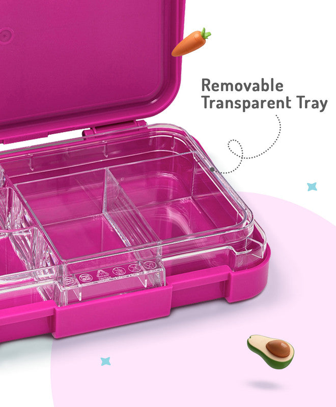 Bonfino Ballerina ABS Bento Lunch Box, BPA Free, Microwave Safe Removable Tray, 6 Adjustable Compartments, Leak Resistant, Lightweight, 22x15.5x5cm, 1.1L, 3 Years+ - Pink