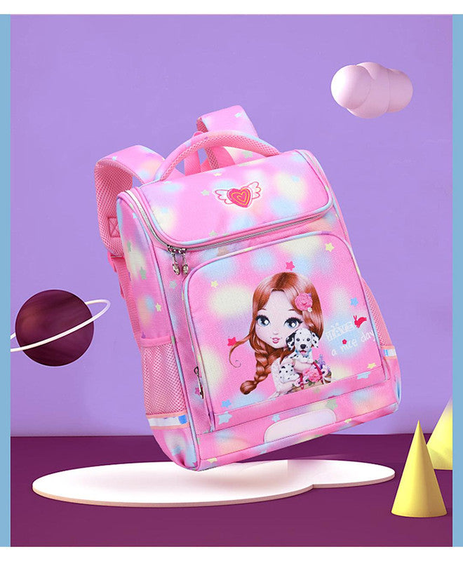 Bonfino School Bag Girl Themed, Padded Straps, Mesh Back, Bottle Holder, 6 Years+, Pink - 16 Inches