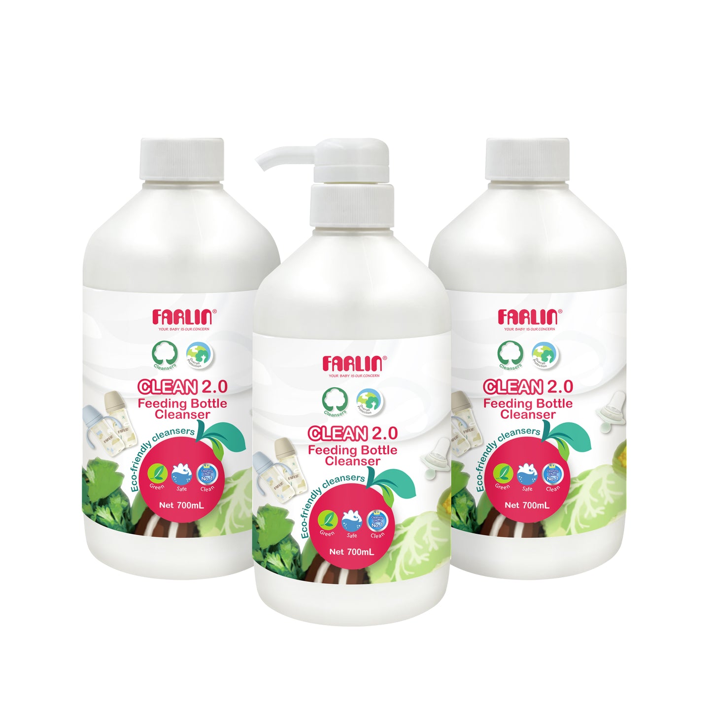 Farlin - Plant Based Natural Baby Bottle Wash - 700ml - 3 Pcs