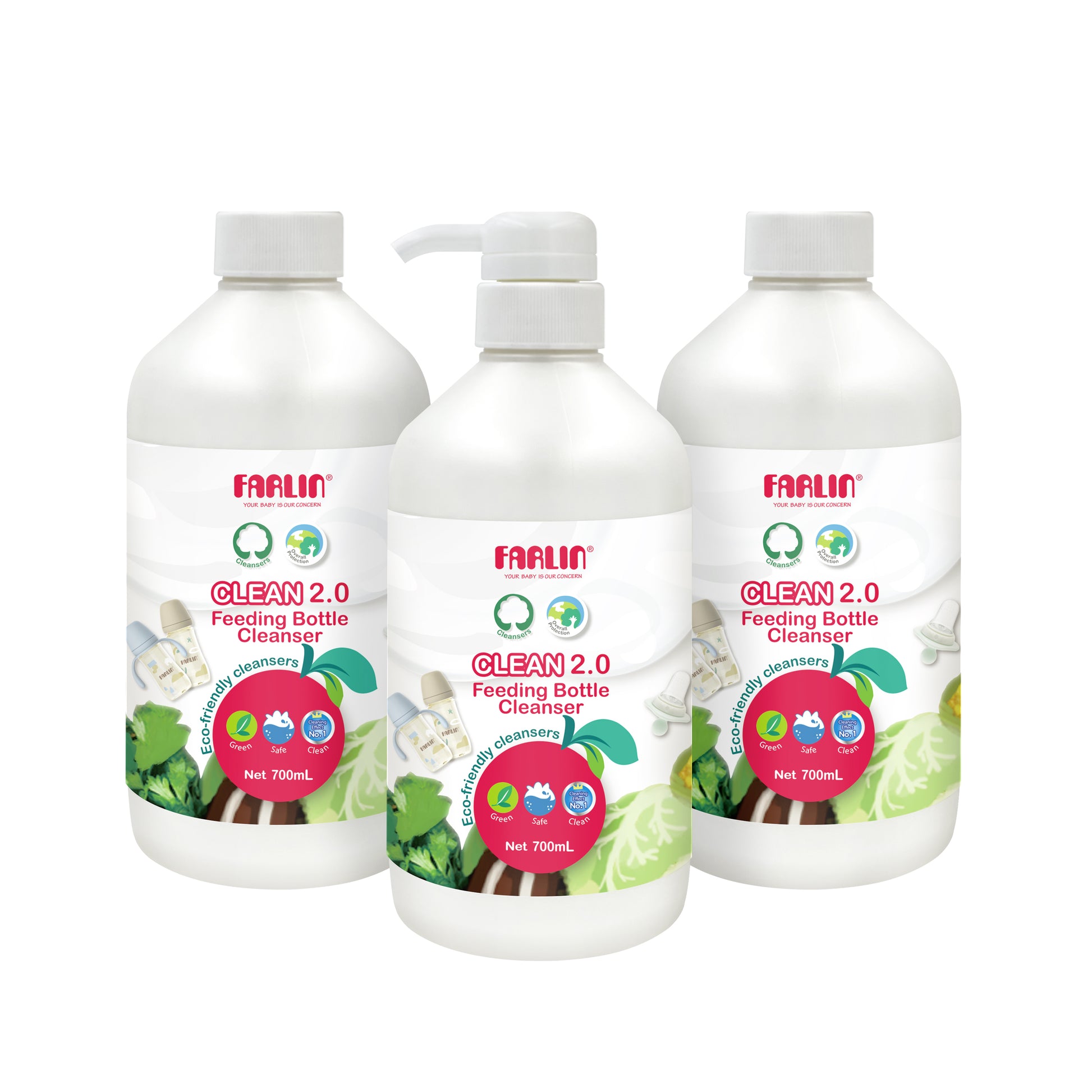 Farlin - Plant Based Natural Baby Bottle Wash - 700ml - 3 Pcs